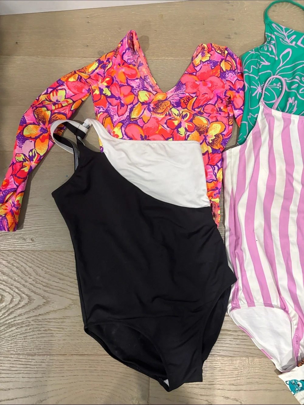 Kids Multi-Pattern One-Piece Swim and Dress Set - Pink, Green, Black (8 pieces)